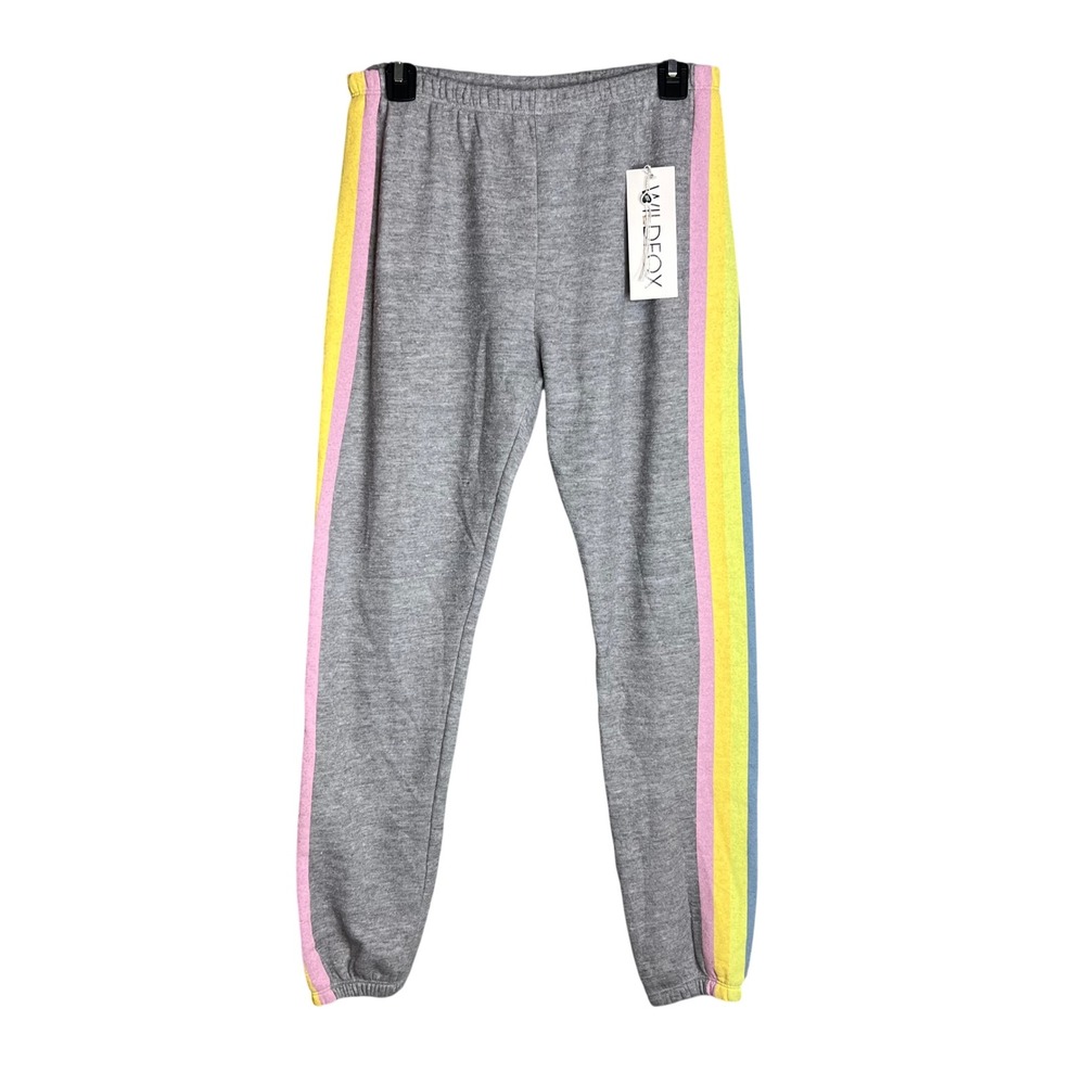 Wildfox Knox Pant Joggers Size M Gray Burnout Stripe HF678847 NWT